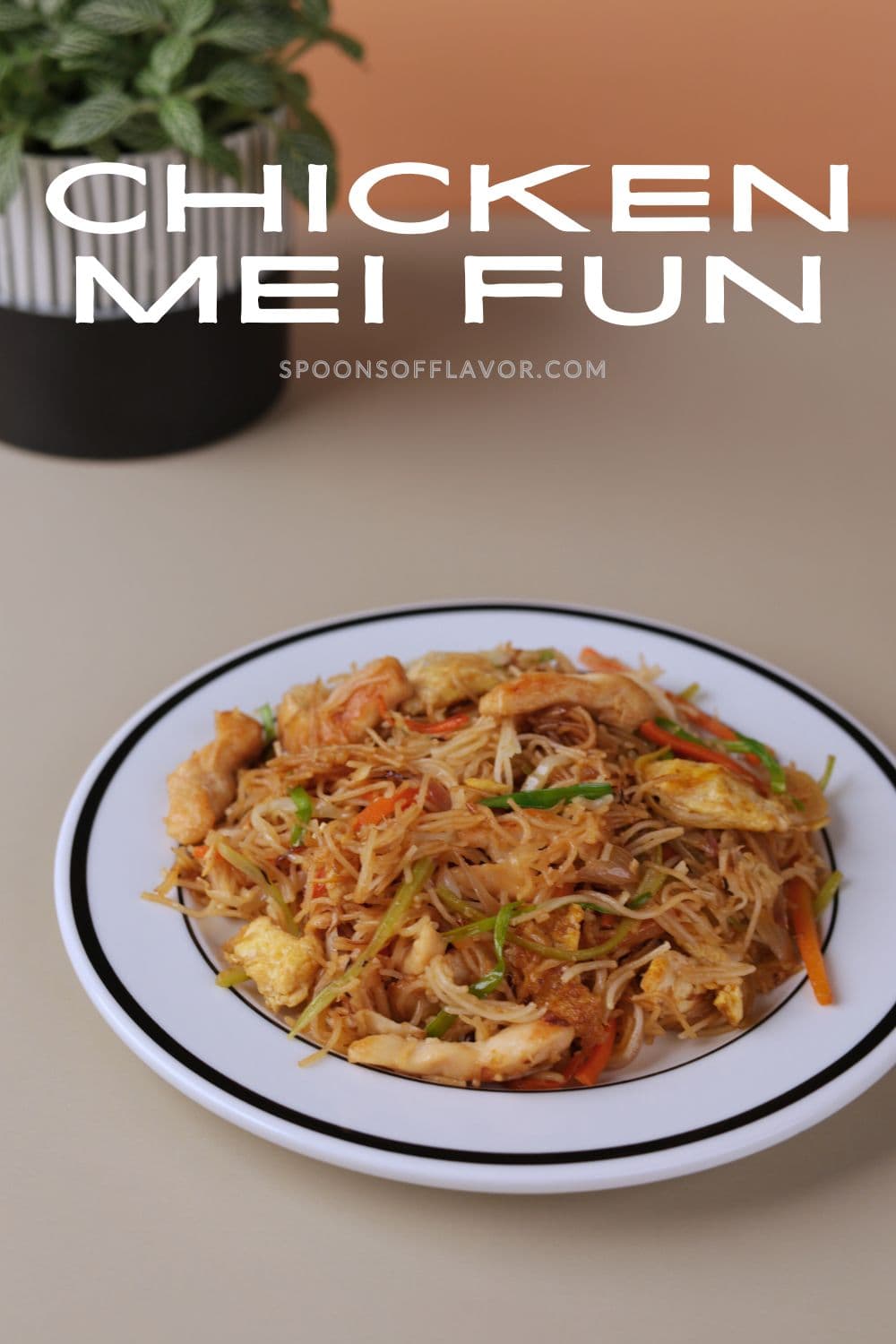 Easy Chinese chicken mei fun recipe with stir-fried rice noodles, vegetables, and chicken — quick homemade takeout style.