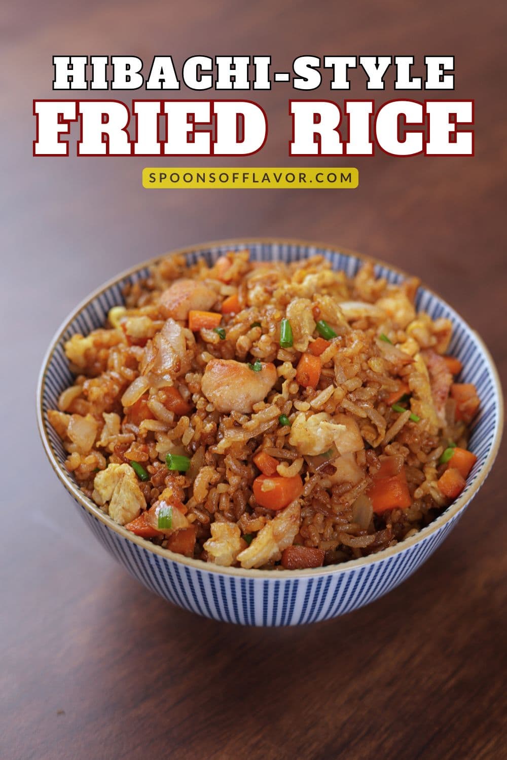 Easy hibachi-style chicken fried rice made with rice, chicken, eggs, and vegetables — Japanese steakhouse-style meal at home.