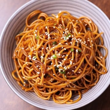Hibachi noodles in a bowl.