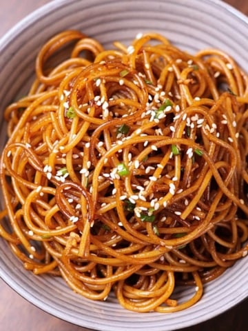 Hibachi noodles in a bowl.