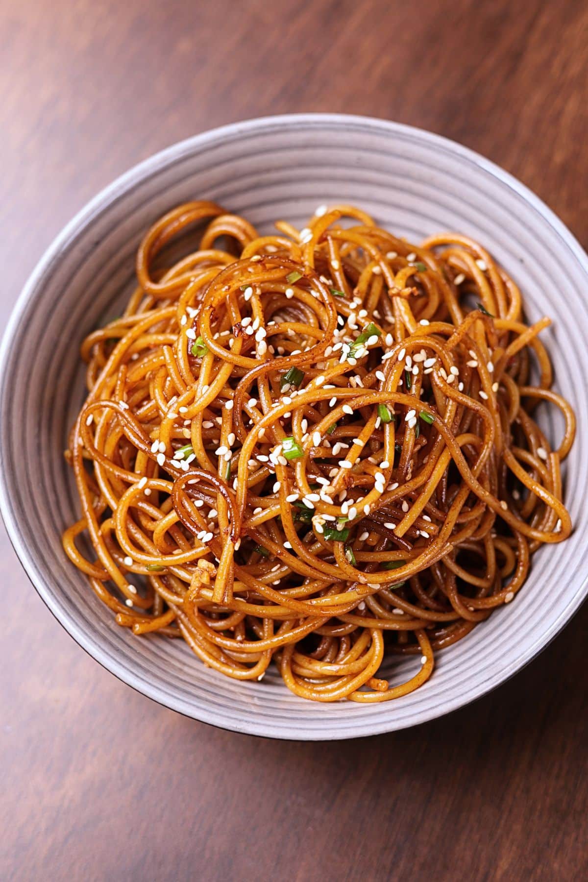 Hibachi noodles served in a bowl.